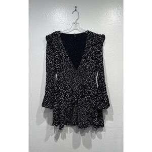 Zara‎ TRF Romper Dress Size Small Black White Polka Dot Print Ruffle Flirty Boho